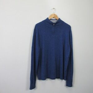 Nordstrom 100% Washable Merino Wool Sweater Men XL Blue 1/4 Zip Pullover 388
